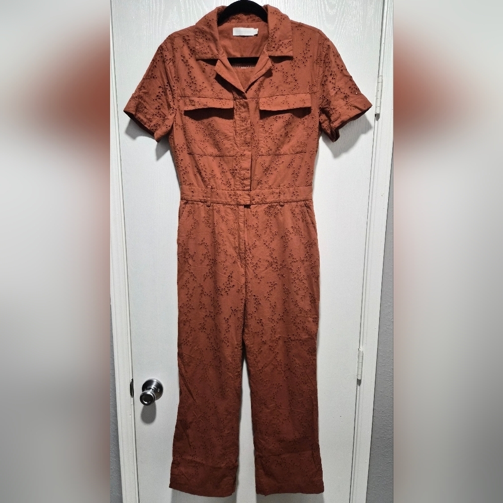 Jonathan Simkhai Rust Eyelet Short-Sleeve Jumpsuit Size 4